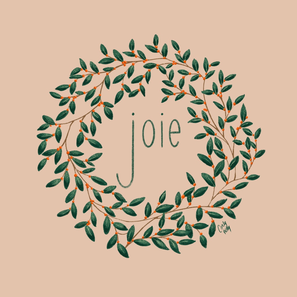 Christmas wreath with lettering: Joie